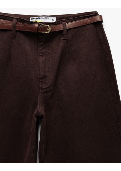 Düğmeli Kesik Geniş Paça Kemerli Pantolon - Wide Leg Jeans fırsatları