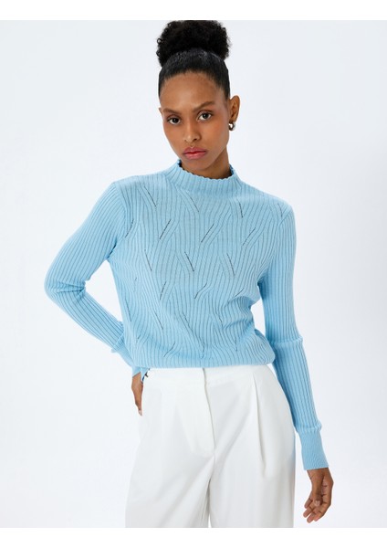 Dik Yaka Uzun Kollu Ajurlu Triko Kazak