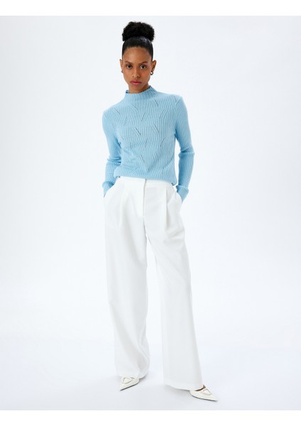 Dik Yaka Uzun Kollu Ajurlu Triko Kazak fiyatları