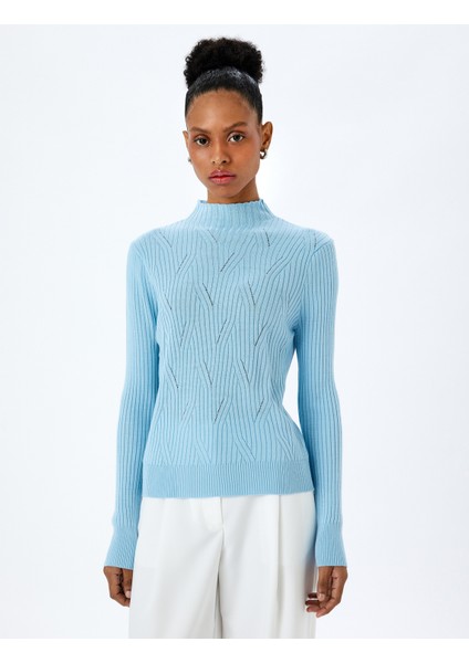 Dik Yaka Uzun Kollu Ajurlu Triko Kazak modelleri