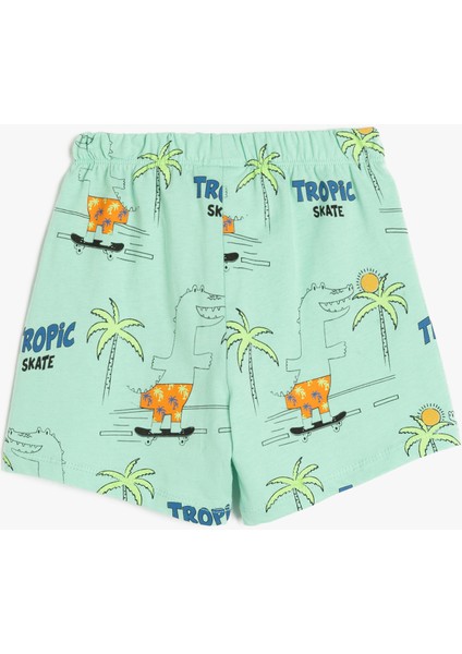 Palmiye Baskılı Pamuklu Beli Lastikli Bermuda Şort fiyatları