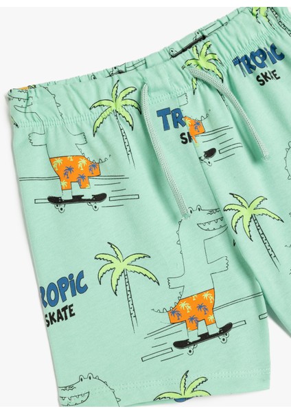 Palmiye Baskılı Pamuklu Beli Lastikli Bermuda Şort modelleri