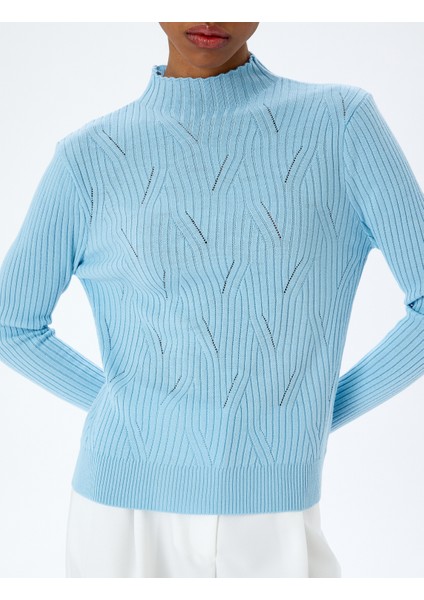 Dik Yaka Uzun Kollu Ajurlu Triko Kazak indirimleri