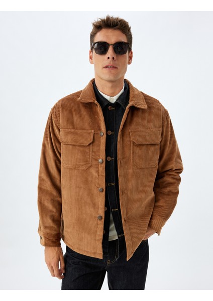 Slim Fit Ceket Fitilli Kadife Gömlek Yaka Kapaklı Cep Detaylı Pamuklu modelleri