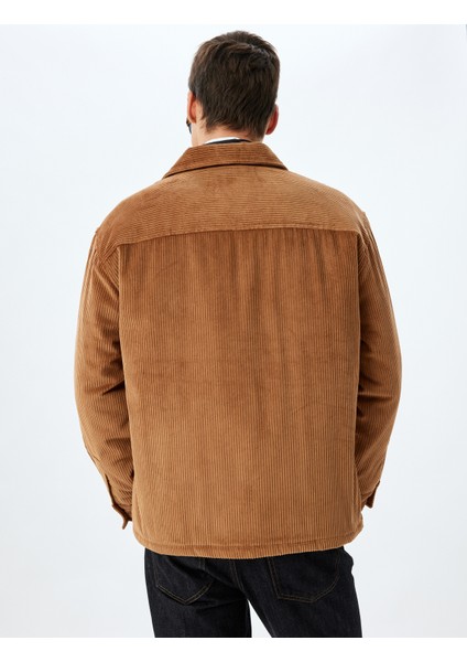 Slim Fit Ceket Fitilli Kadife Gömlek Yaka Kapaklı Cep Detaylı Pamuklu fırsatları