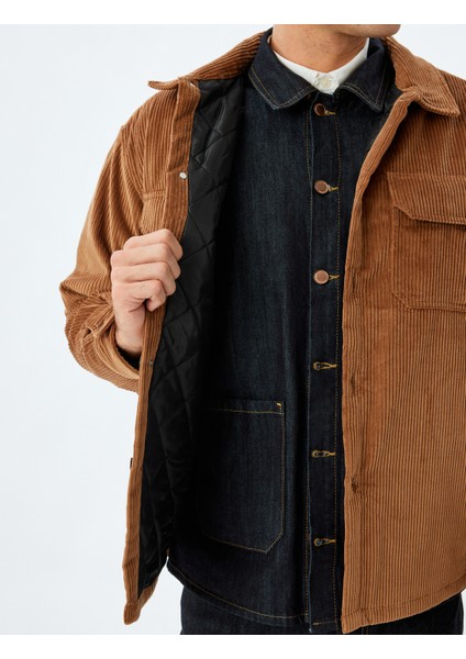 Slim Fit Ceket Fitilli Kadife Gömlek Yaka Kapaklı Cep Detaylı Pamuklu indirimleri