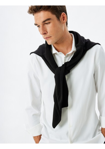 Klasik Gömlek Slim Fit Uzun Kollu Yarım Italyan Yaka Pamuk Karışımlı