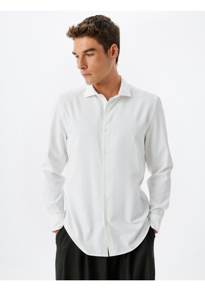 Klasik Gömlek Slim Fit Uzun Kollu Yarım Italyan Yaka Pamuk Karışımlı modelleri