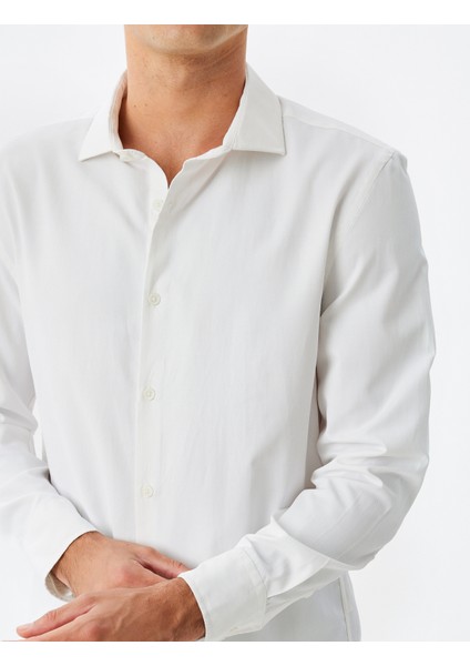 Klasik Gömlek Slim Fit Uzun Kollu Yarım Italyan Yaka Pamuk Karışımlı indirimleri