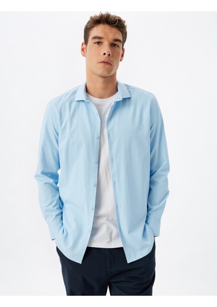 Klasik Gömlek Slim Fit Uzun Kollu Yarım Italyan Yaka Pamuk Karışımlı modelleri