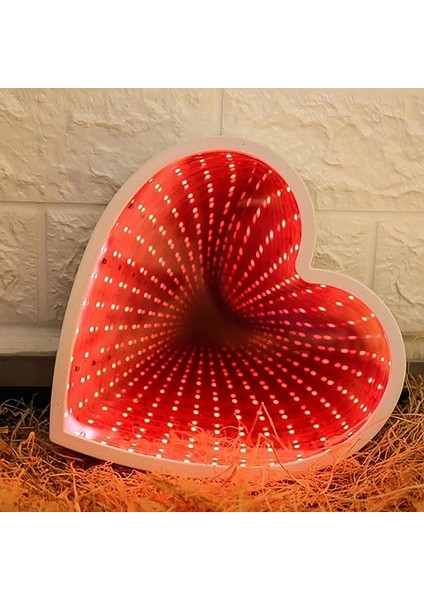 2 Adet Vıp 3D Işıklı Kalp Romantik Dekor Işık 3D Heart Tunnel Lamp Red Light Kalpli Pilli LED Işık indirimleri