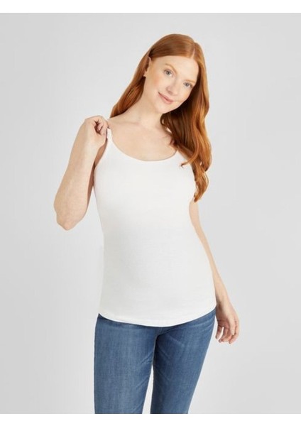 Beyaz Hamile & Lohusa Askılı Pamuklu Kumaş Atlet