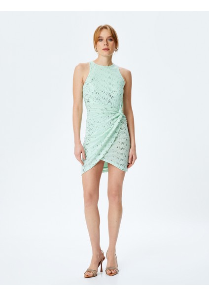 Simli Halter Yaka Kolsuz Bodycon Mini Elbise