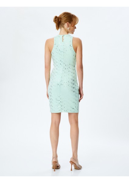 Simli Halter Yaka Kolsuz Bodycon Mini Elbise