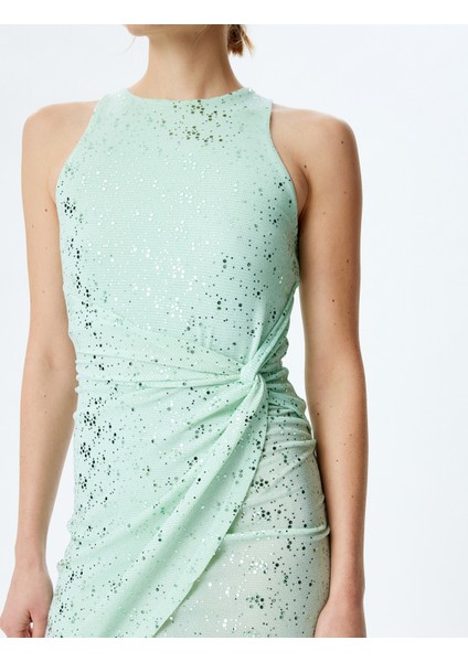 Simli Halter Yaka Kolsuz Bodycon Mini Elbise