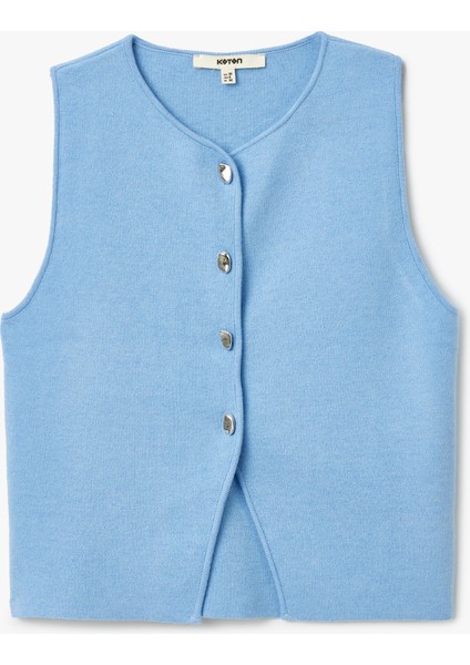 Düğmeli Kolsuz Bisiklet Yaka Triko Yelek modelleri