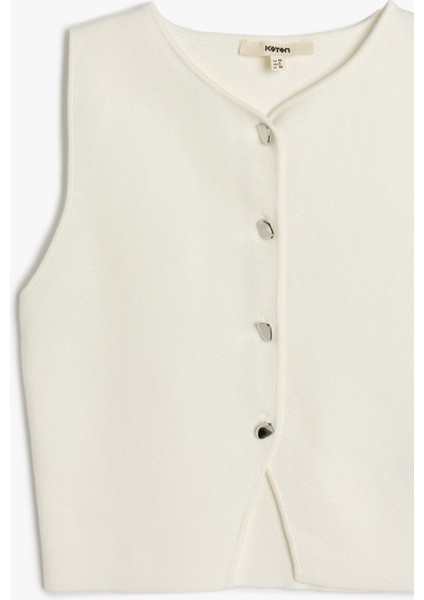 Düğmeli Kolsuz Bisiklet Yaka Triko Yelek indirimleri