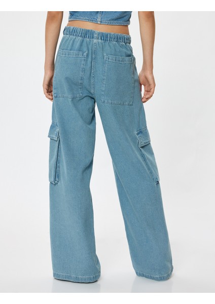 Oversize Kargo Kot Pantolon Beli Lastikli Cep Detaylı - Loose Straight Fit Jeans fırsatları