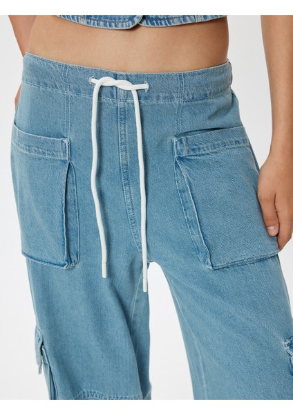 Oversize Kargo Kot Pantolon Beli Lastikli Cep Detaylı - Loose Straight Fit Jeans indirimleri
