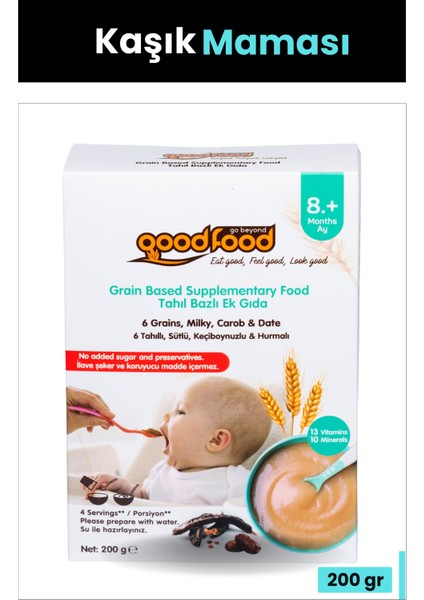 6 Tahıllı, Sütlü, Keçiboynuzlu Kaşık Maması, 13 Vitamin & 10 Mineralli, +8 Ay , 200 g