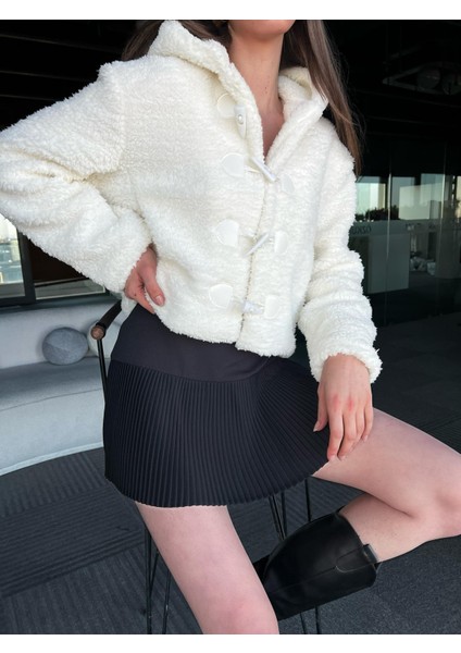 Alessia Önden Düğmeli Içi Astarlı Kapüşonlu Peluş Mont