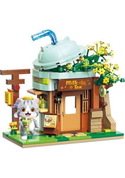 Keeppley Lovely Street K28021 Ash Cat Milk Tea Shop Kedi Sütlü Çay Dükkanı Yapı Blokları Oyuncak Seti