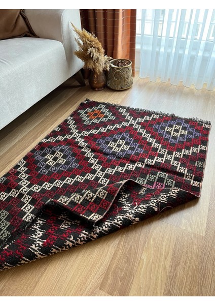 90 x 122 cm Geometrik Desenli Vintage Kilim, Boho Tarzı Renkli Kilim, Küçük Dekoratif El Dokuma Kilim indirimleri