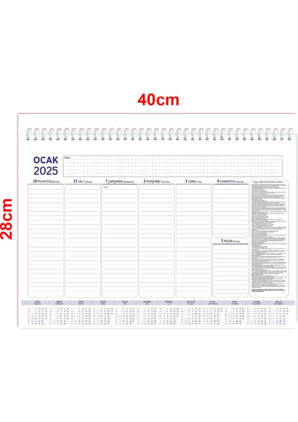 Spiralli Haftalık Masa Sümeni Takvimi 28CM*40CM modelleri