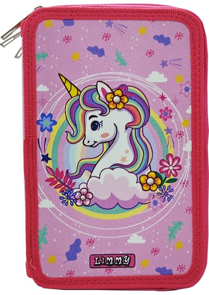 Xl Jumbo Model Unicorn Bahar Kalem Kutusu Organizer Kalemkutu 3 Bölmeli Kalemlik Pembe