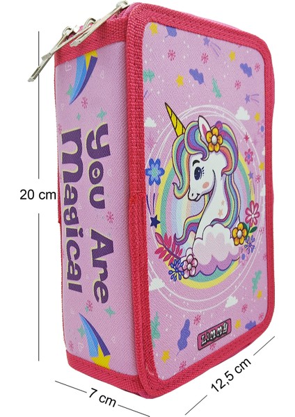Xl Jumbo Model Unicorn Bahar Kalem Kutusu Organizer Kalemkutu 3 Bölmeli Kalemlik Pembe