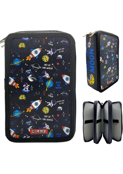 Xl Jumbo Model Astronot Kalem Kutusu Organizer Kalemkutu 3 Bölmeli Kalemlik Siyah