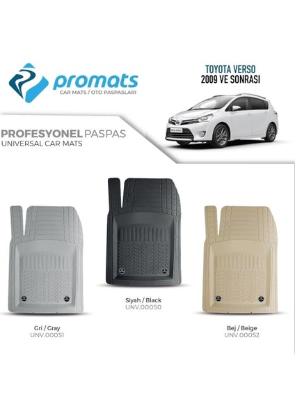 Toyota Verso 2009 Sonrası Paspas Profesyonel 4d (Gri)