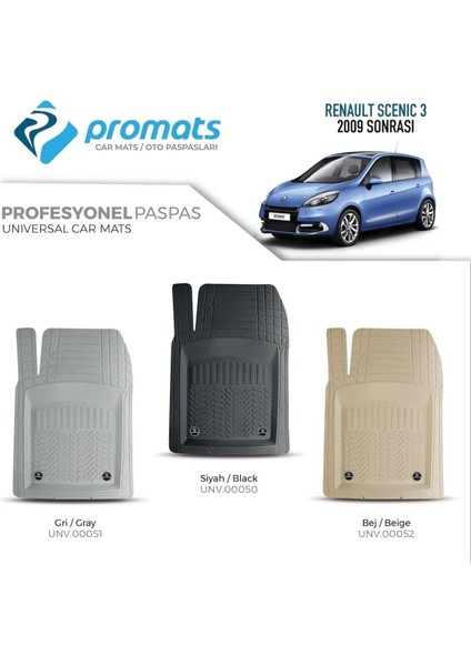 Renault Scenic 3 2009 Sonrası Oto Paspas Profesyonel 4d (Bej)
