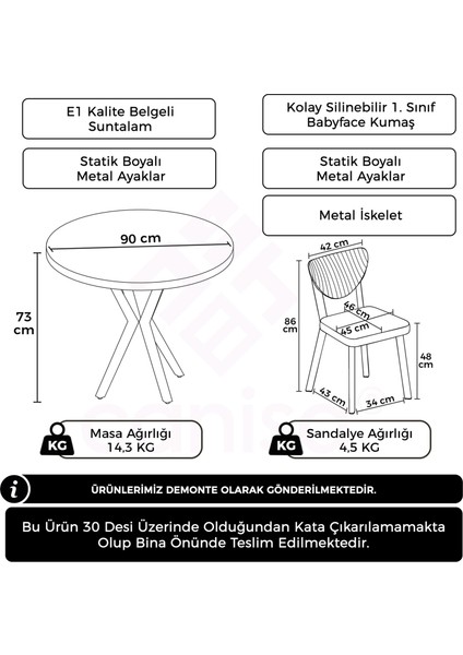 Agnes Serisi 90 x 90 Yuvarlak Barok Ahşap Desen Masa Takımı ve 4 Antrasit Sandalye