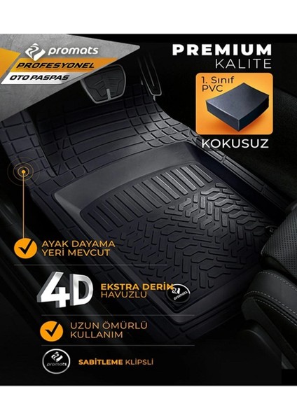Opel Combo 2019 Sonrası Oto Paspas Profesyonel 4d (Siyah)