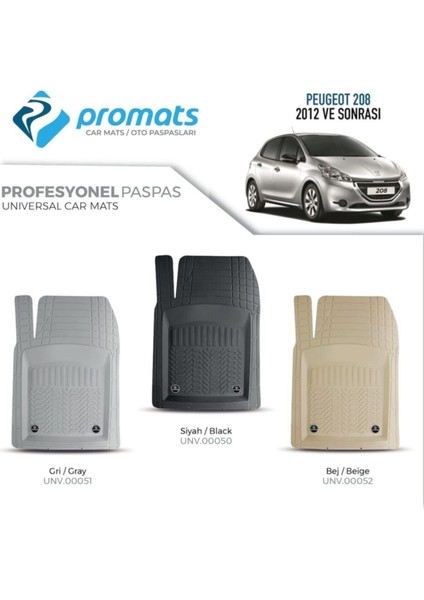 Peugeot 208 2012 Sonrası Paspas Profesyonel 4d (Bej)