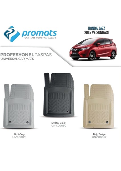 Honda Jazz 2015 Sonrası Oto Paspas Profesyonel 4d (Gri)