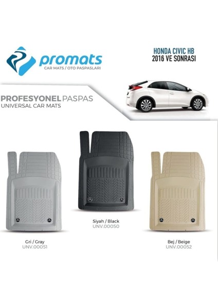 Honda Civic Hatchback 2016 Sonrası Oto Paspas Profesyonel 4d (Bej)