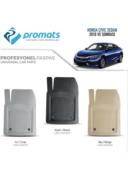 Honda Civic Sedan 2016 Sonrası Oto Paspas Profesyonel 4d (Bej)