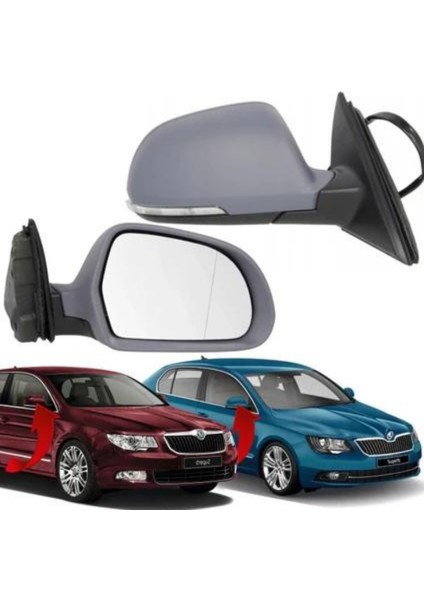 Superb 2008-2015 Sağ Ayna Komple Elktrikli Isıtmalı 6 Pin 3T1857508BH