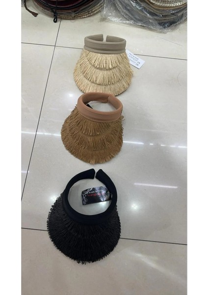 Kahverengi Vizör "kadın Güneş Vizörü Şapka - Uv Koruma ve Rahat Kullanım"-Kadın Hasır Saçaklı Boho Vizör Şapka