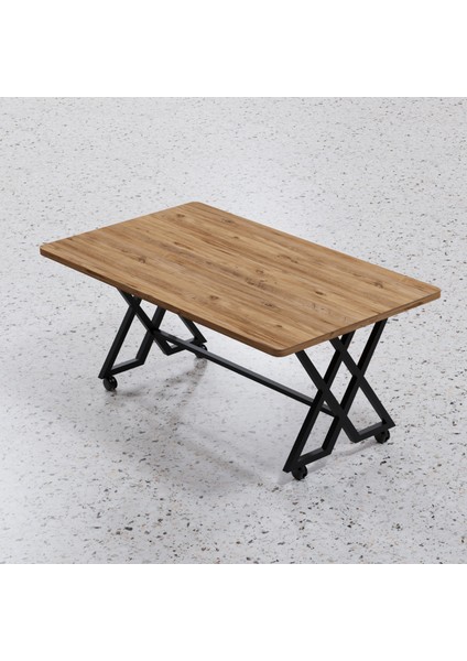 Orta Sehpa Mdf Siyah Metal Ayak Tekerlekli Atlantik Çam