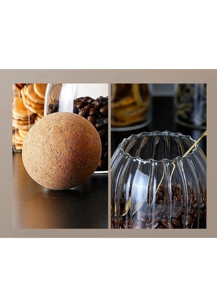 Mantar Kapaklı Çizgili Cam Kavanoz Ve Baharatlık Seti 1200 Ml 1 Adet