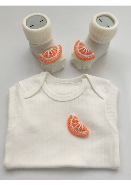 Hoşgeldin Bebek, Unisex, Yenidoğan Bebek, Portakal Amigurumi Isimli Emzik Askısı Hediye Seti fırsatları