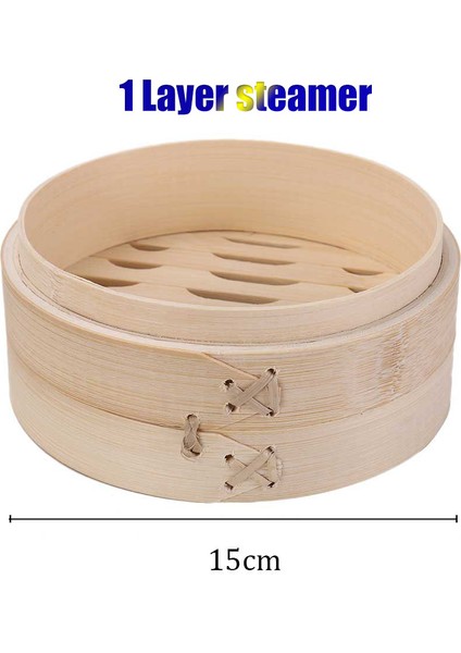 15CM 1 Buharlı Stil Bambu Buharlı Pişirici Örgü Sepet Mutfak Araçları Dumpling Yumurta Atıştırmalık Pirinç Balık Sebze Için Kapaklı Set (Yurt Dışından)