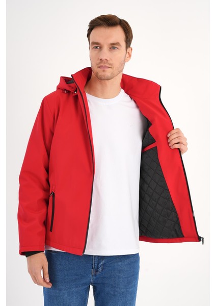 Shield Kırmızı Erkek Kapüşonlu Softshell Mont