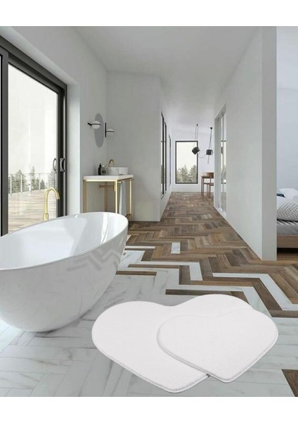 Peluş Banyo Klozet 2li Takım Kalp Şeklinde Saçaksız Kaymaz Taban Yuksek Kalite 70 x 60-70 x 100 Rbt