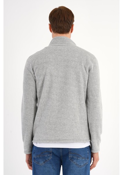 Melanj Gri Polar Sweatshirt Erkek Dik Yaka