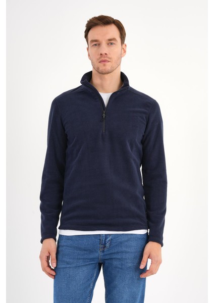 Lacivert Polar Sweatshirt Erkek Dik Yaka