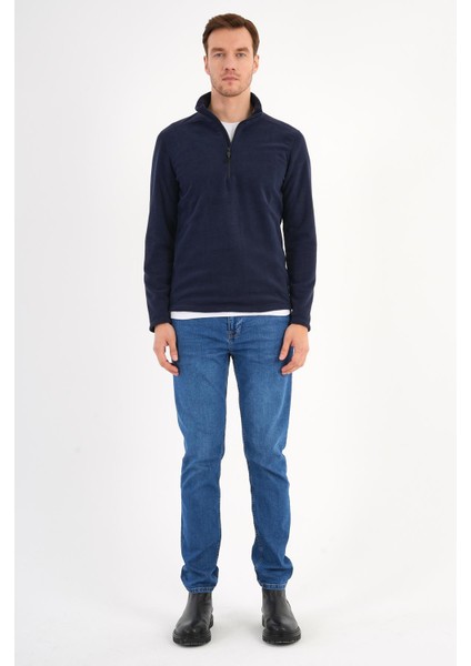 Lacivert Polar Sweatshirt Erkek Dik Yaka